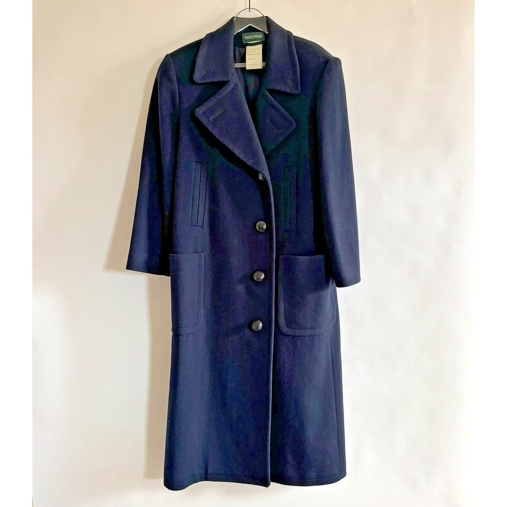 Vintage Harve Benard Womens 100% Wool Long Overcoat Navy Union Made ILGWU Pocket - Picture 1 of 9